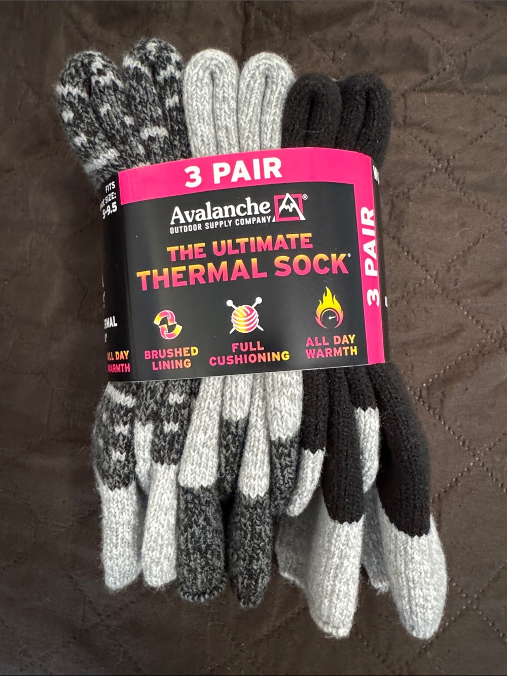 Avalanche Cozy Knit Socks - Black, Gray & White Trio